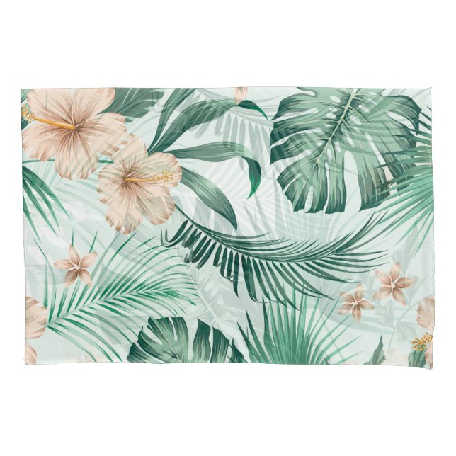 Housse D'oreillers Fleurs tropicales, motif feuillage luxuriant. (devant)
