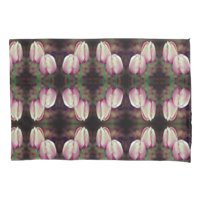 Housse D'oreillers Fleurs Tulipes Roses Avec Motif Raindrops (devant)