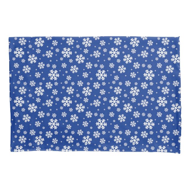 Housse D'oreillers Flocons blancs sur motif d'hiver bleu foncé (devant)