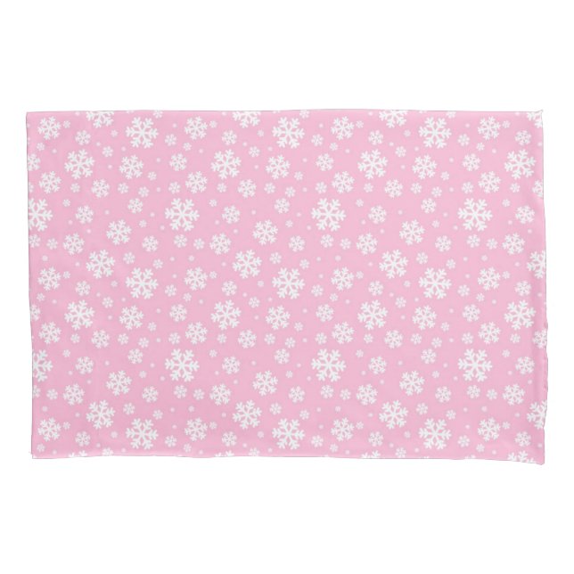 Housse D'oreillers Flocons blancs sur motif d'hiver rose clair (devant)