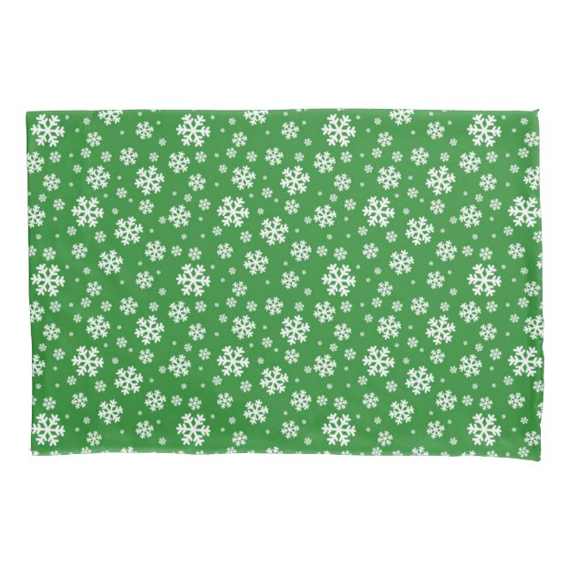 Housse D'oreillers Flocons blancs sur motif vert d'hiver (devant)