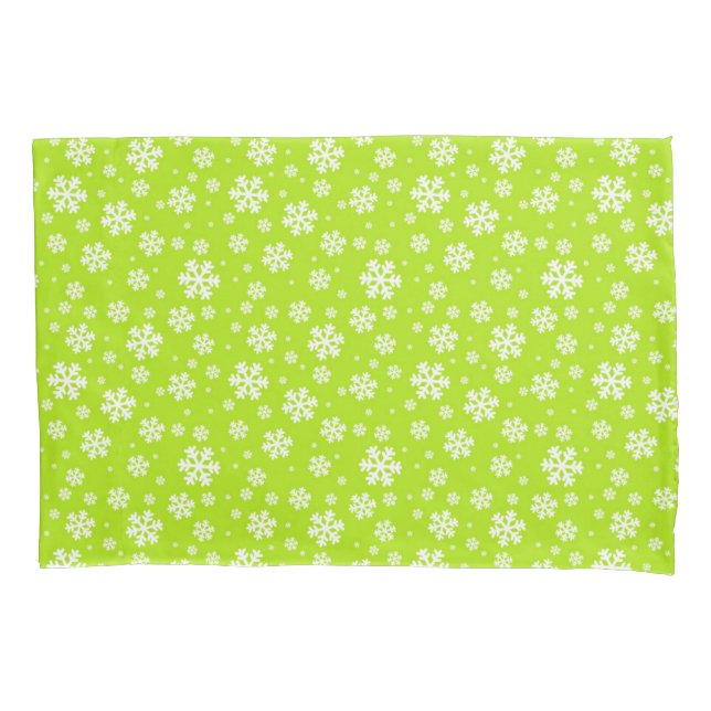 Housse D'oreillers Flocons blancs sur motif vert d'hiver (devant)