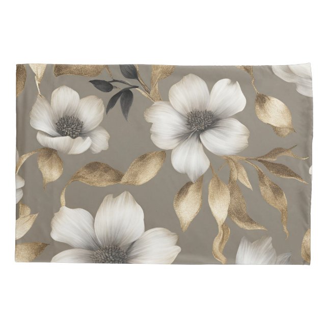 Housse D'oreillers Floral Brown or noir blanc clair (Dos-gauche)