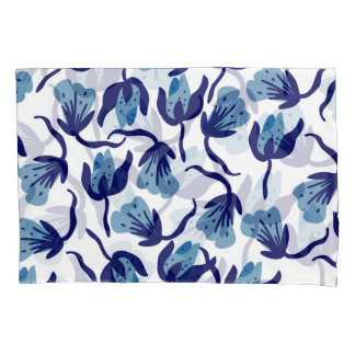 Housse D'oreillers Floral De Pansy Bleu : Sans Mer Dessiné À La Main.