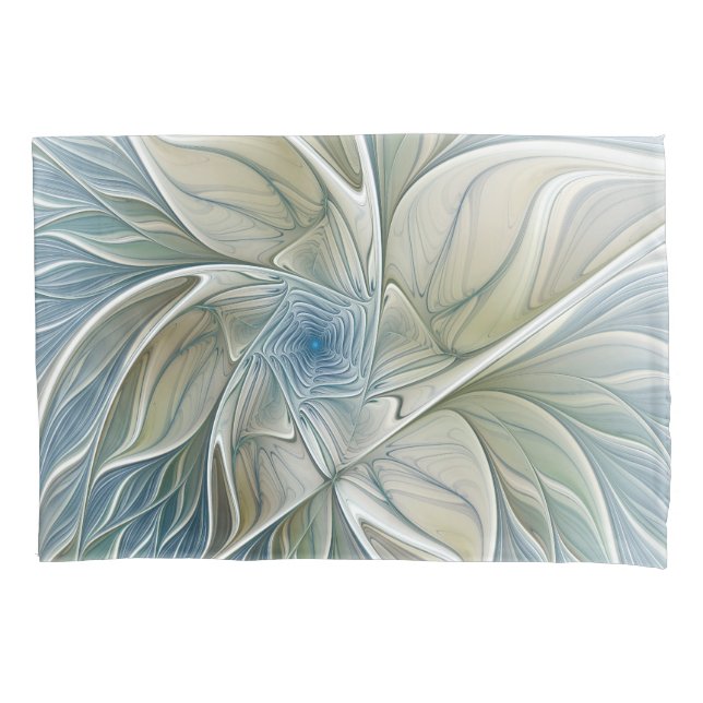Housse D'oreillers Floral Dream Motif Abstrait Blue Khaki Fractal (devant)