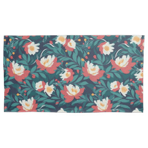 Housse D'oreillers Floral rouge et blanc