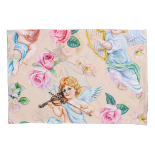 Housse D'oreillers Florales angéliques : Motif cupide Vintage