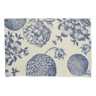 Housse D'oreillers Flore d'impression florale de fleurs bleues antiqu