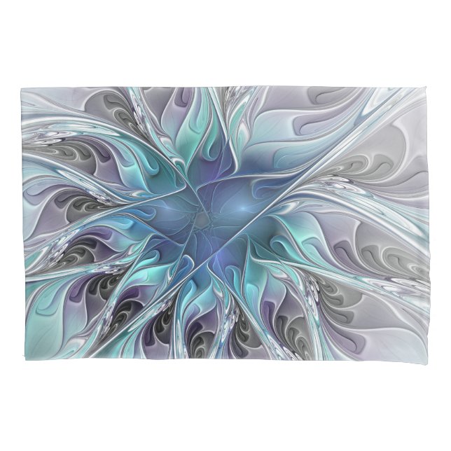 Housse D'oreillers Flourish Abstract Modern Fractal Flower With Blue (devant)