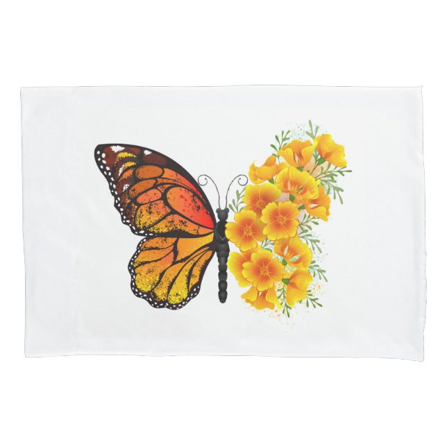 Housse D'oreillers Flower Butterfly with Yellow California Poppy (devant-gauche)