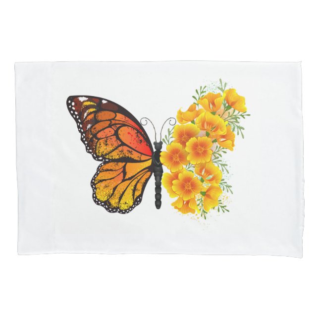 Housse D'oreillers Flower Butterfly with Yellow California Poppy (devant)