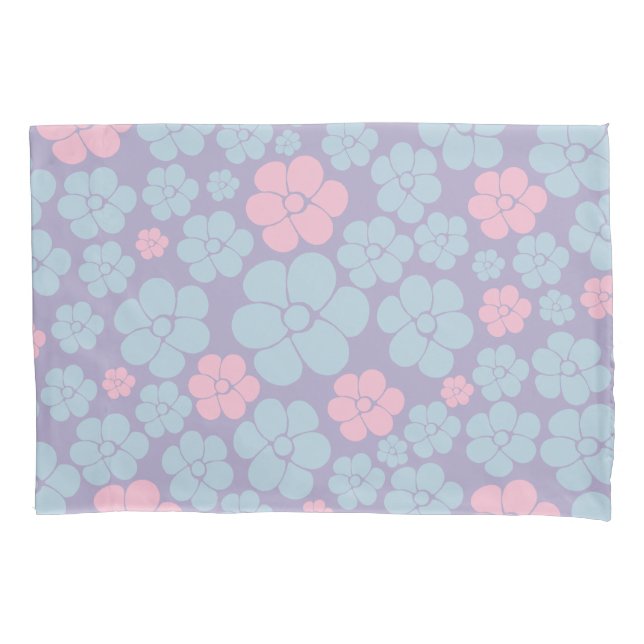Housse D'oreillers Flower Pattern in Blue, Lilac, and Pink (devant)