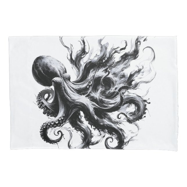 Housse D'oreillers Fluide d'encre abstrait Pieuvre Kraken (devant)