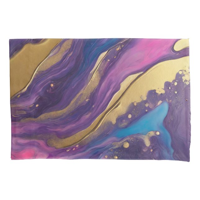 Housse D'oreillers Flux Abstrait bleu-bleu violet rose et or- (devant)