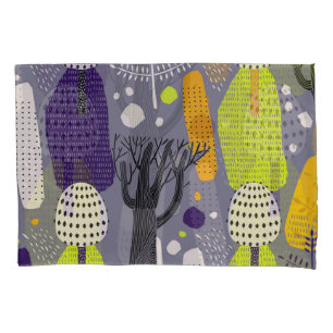 Housse D'oreillers Forêt décorative, illustration artistique vintage.