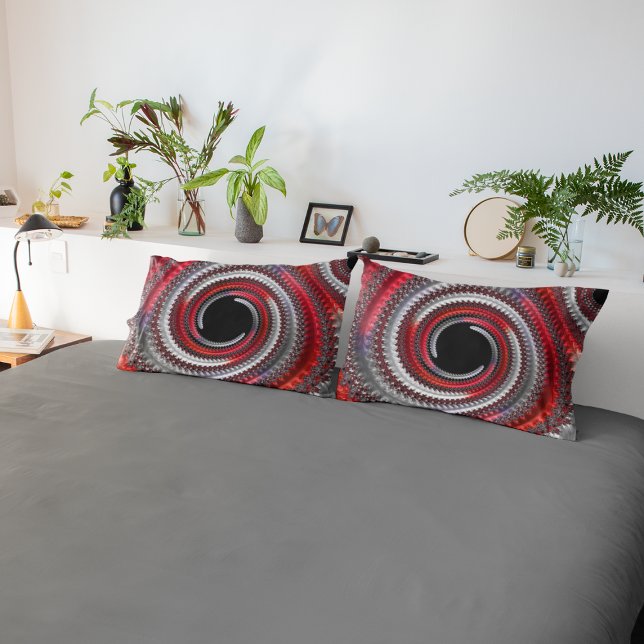 Housse D'oreillers Fractale Abstraite, rouge et noire (Créateur téléchargé)