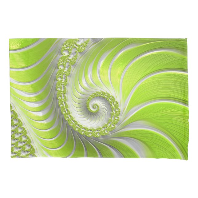 Housse D'oreillers Fractale en spirale verte citron moderne abstraite (devant)