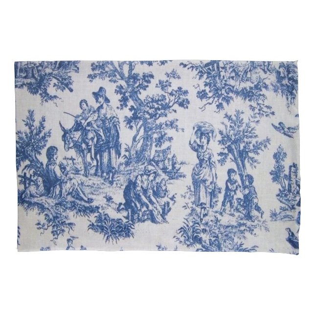 Housse D'oreillers Française toile de jouy bleu et blanc élégant (devant)
