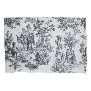 Housse D'oreillers Française toile de jouy noir et blanc élégant