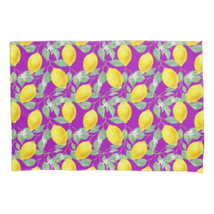 HOUSSE D'OREILLERS FRUITS DE CITRON SUR FOND VIOLET