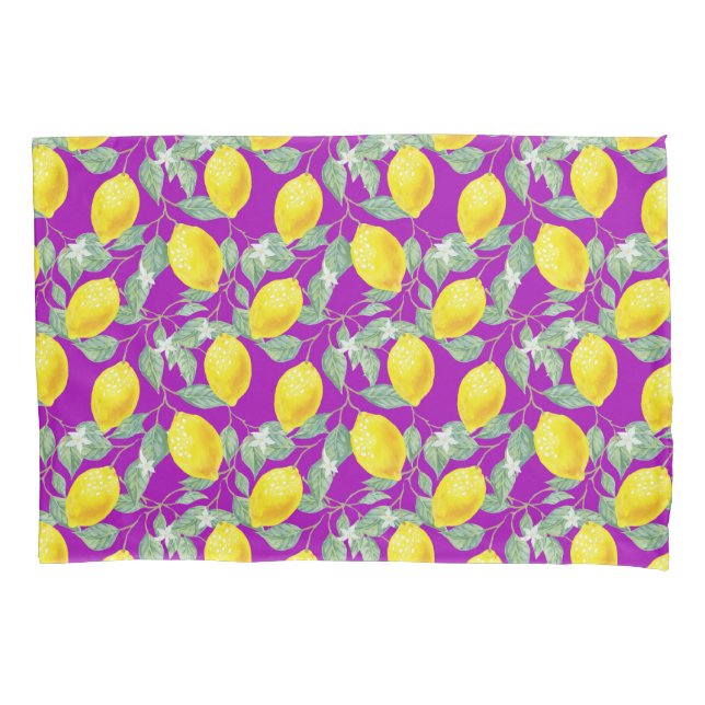 HOUSSE D'OREILLERS FRUITS DE CITRON SUR FOND VIOLET (devant)