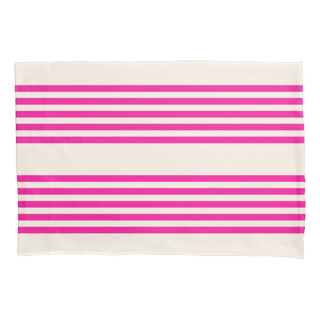 Housse D'oreillers Fuchsia et beige cinq rayures motif (devant)