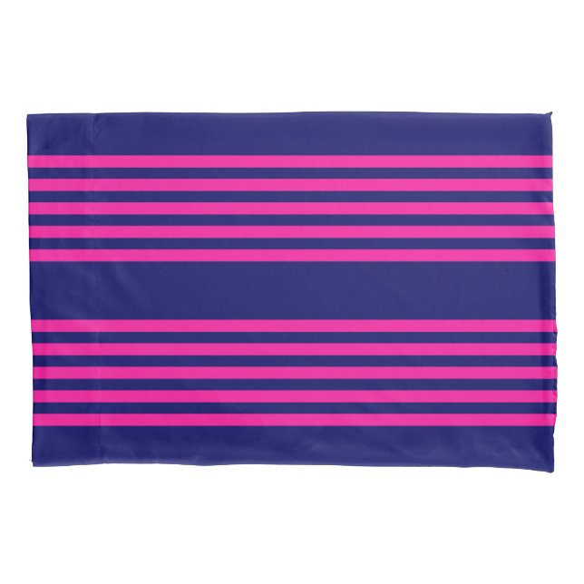 Housse D'oreillers Fuchsia et bleu marine cinq bandes motif (devant)