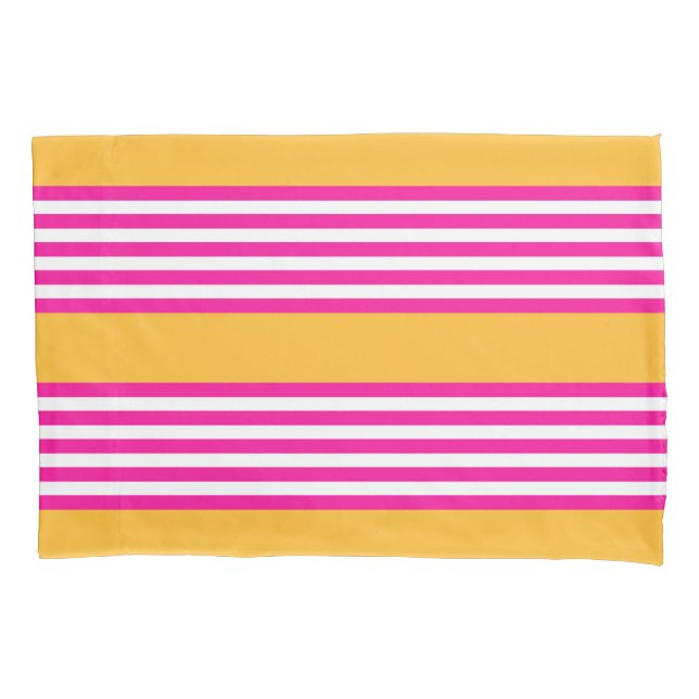 Housse D'oreillers Fuchsia et jaune cinq bandes motif (devant)
