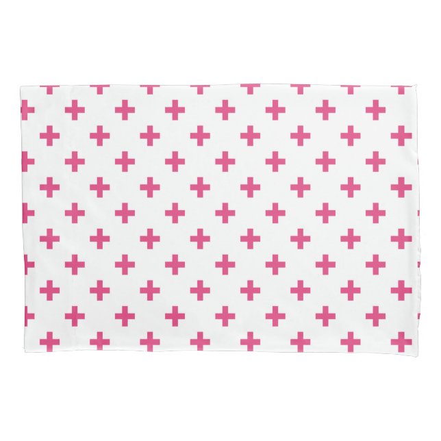 Housse D'oreillers Fuchsia polka croise sur blanc (devant)