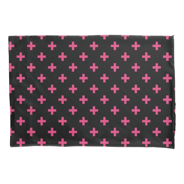 Housse D'oreillers Fuchsia polka croise sur noir (devant)