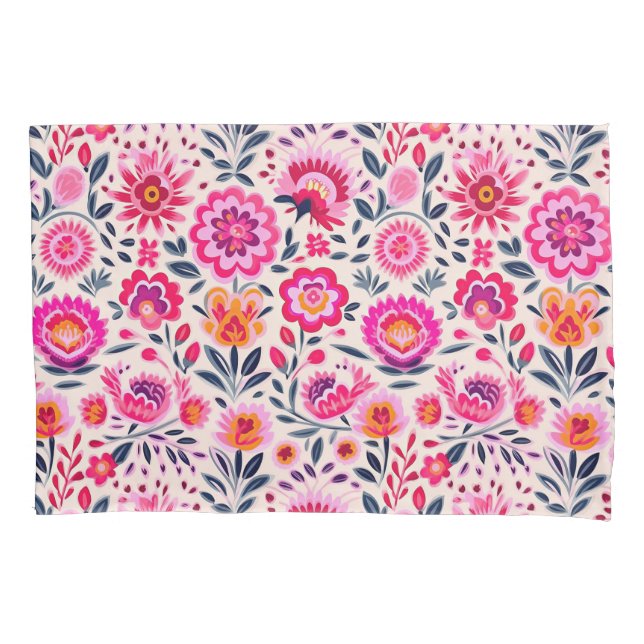 Housse D'oreillers Fuchsia rose Fleurs mexicaines Motif Floral (devant)