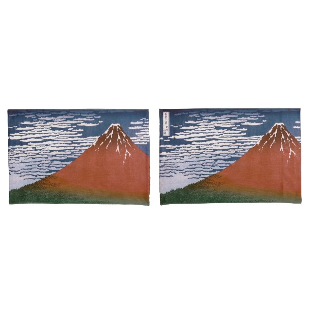 Housse D'oreillers Fuji rouge, Aka Fujiyama Volcan Katsushika Hokusai (devant-Set)