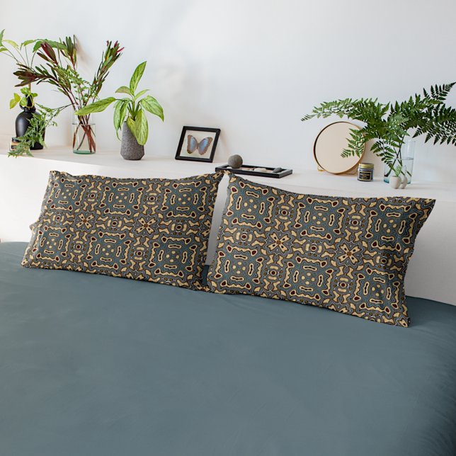 Housse D'oreillers Funky Dark Turquoise Bleu Taupe Brown Bohemian Bal (Créateur téléchargé)