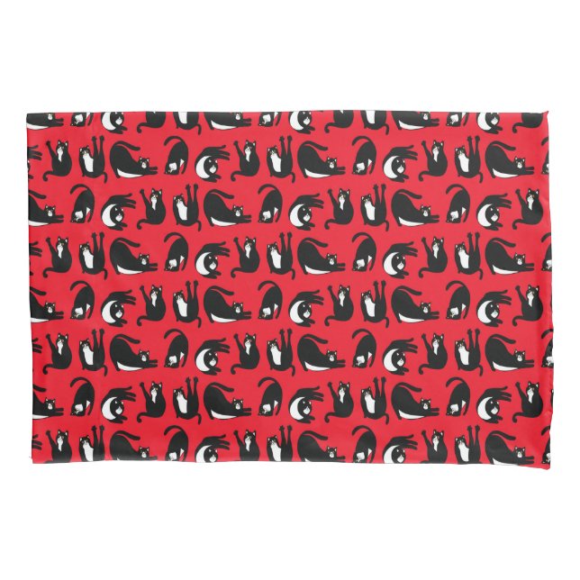 Housse D'oreillers Funny Black Red Cat Fitness (devant)