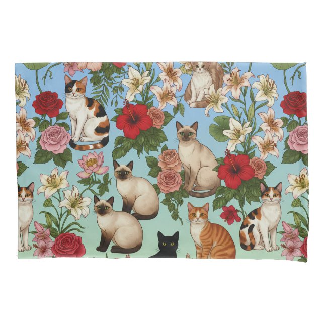 Housse D'oreillers Garden Companions – Floral Cats in Bloom (devant)