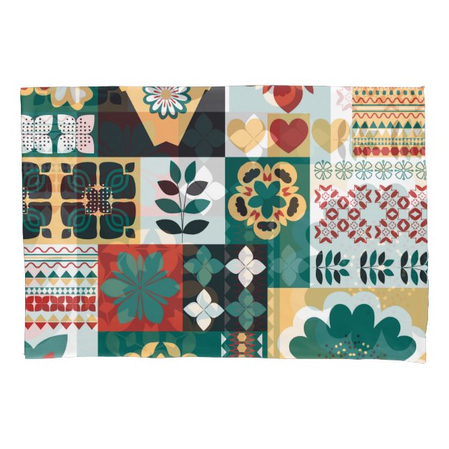 Housse D'oreillers Géométrique mexicaine : Ornement vert rouge. (devant)