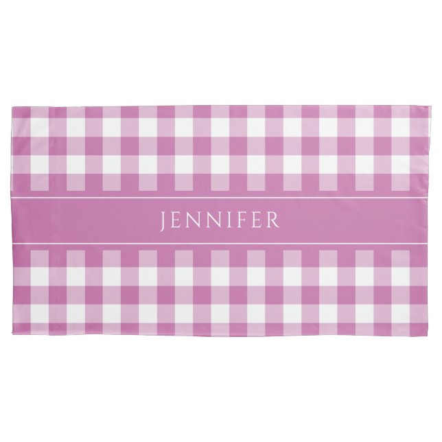 Housse D'oreillers Gingham à carreaux rose moderne (devant)