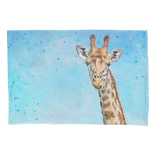 Housse D'oreillers Giraffe curieuse avec Ciel de Confetti Bleu (devant)