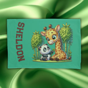 Housse D'oreillers Giraffe et Panda Nom monogrammé