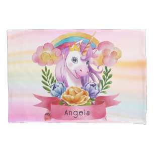 Housse D'oreillers Girls mignonne violet licorne arc-en-ciel Nom pers