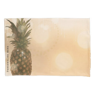 Housse D'oreillers Glamour Ananas Doré Élégant Tropical Étincelant