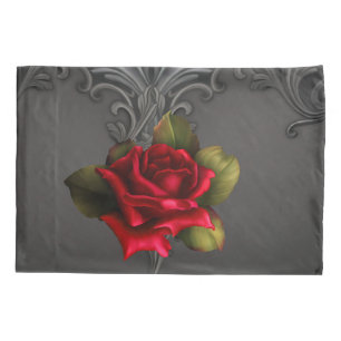 Housse D'oreillers Glamour gothique Rose rouge Noir Ornemental Glam