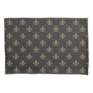 Housse D'oreillers Gold Fleur De Lis Pattern noir luxueux