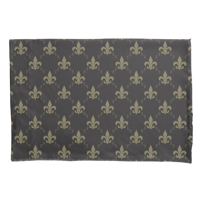 Housse D'oreillers Gold Fleur De Lis Pattern noir luxueux (devant)