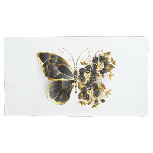 Housse D'oreillers Gold flower Butterfly with Black Orchid (devant-gauche)