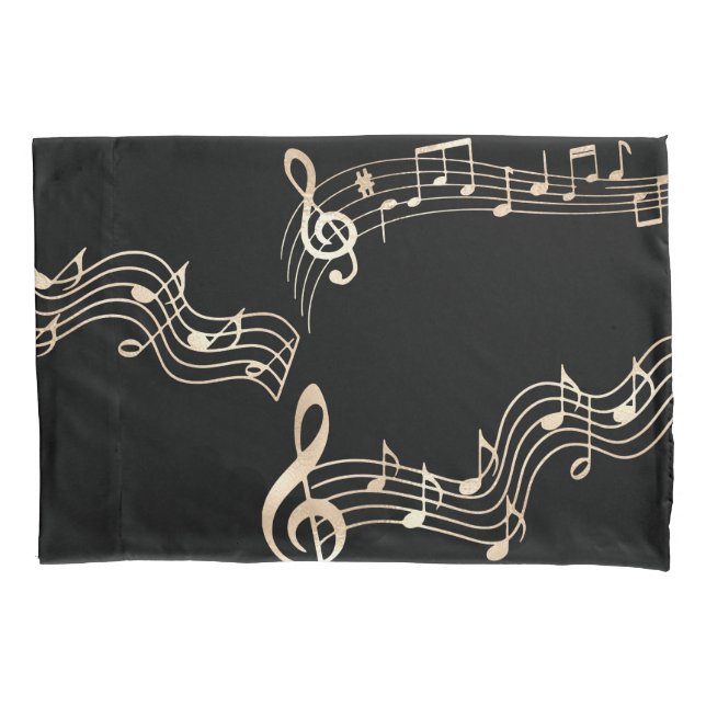 Housse D'oreillers Gold Music Notes sur Black Medium (devant)