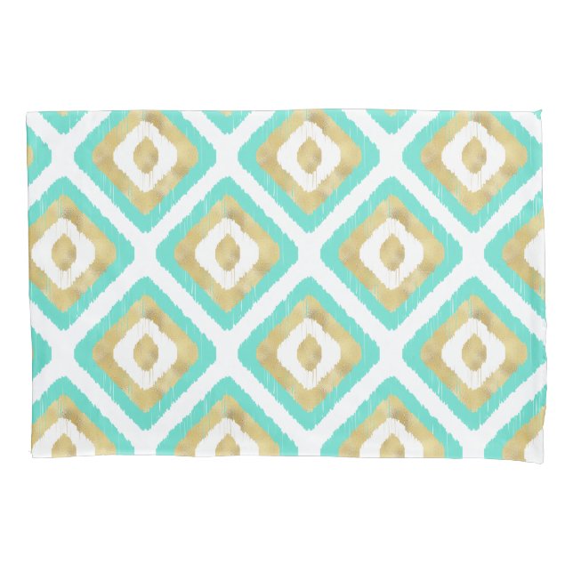 Housse D'oreillers Gold & Turquoise Chic Ikat Motif (devant)