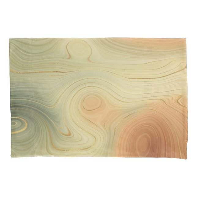 Housse D'oreillers Golden Strata | Pêche Brûlée Orange Vert Agate (devant)