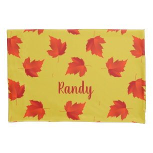Housse D'oreillers Gradient rouge sec feuille nom personnalisé jaune