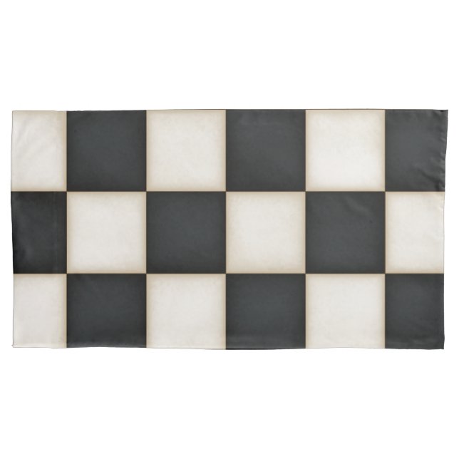 Housse D'oreillers Grand noir & blanc antique Checkers King (devant-gauche)